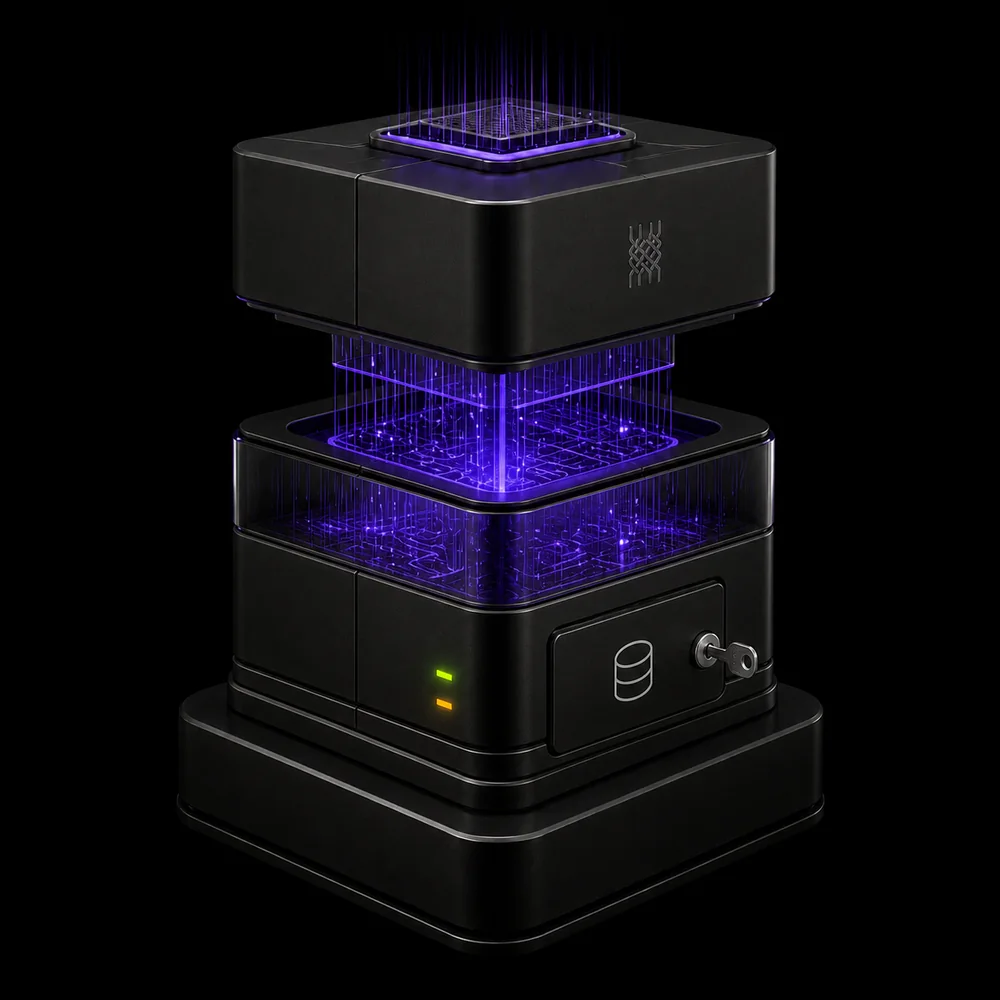 The evidence engine writing a backup into a locked customer-owned storage module